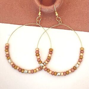 NWT “Sunset Vibes” Copper, Rich Butterscotch Czech beads with Gold Hoop Earrings